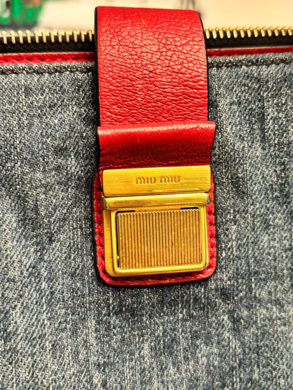 Miu Miu Denim Satchel with Red Leather Trim - Picture 9 of 15